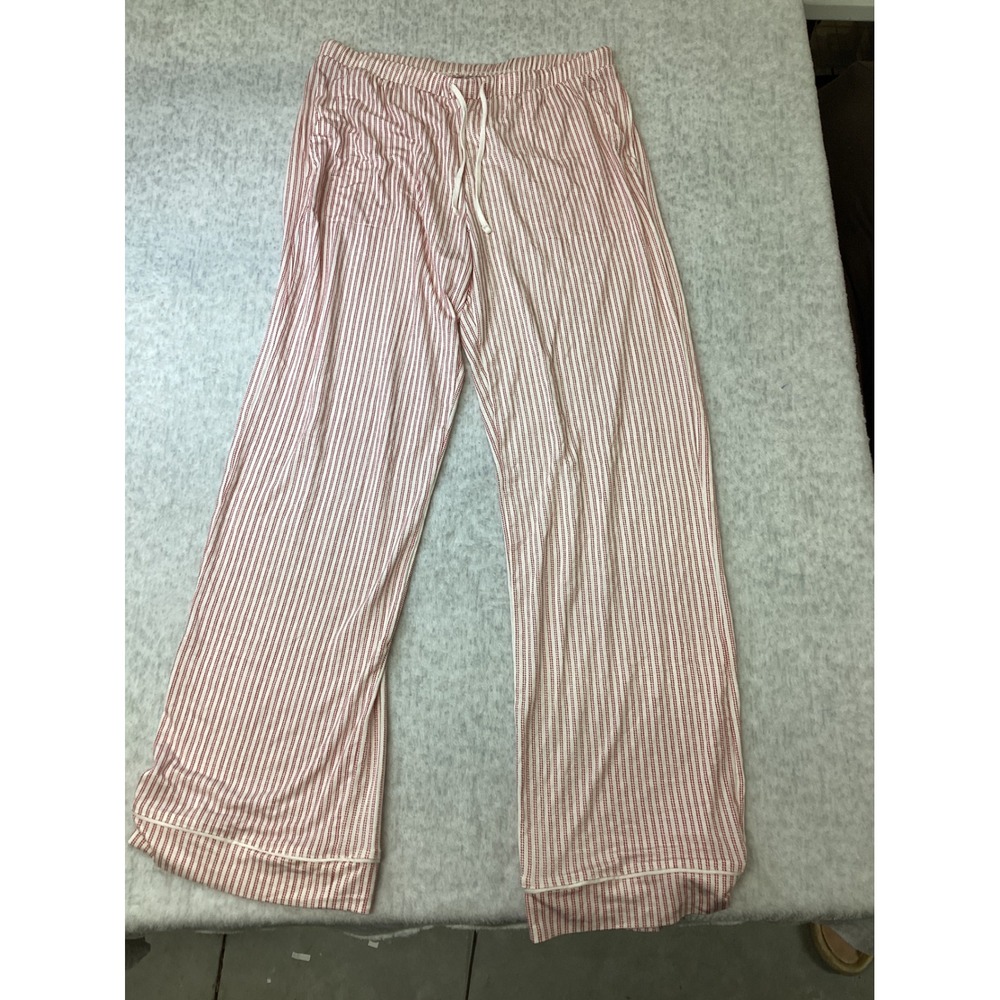 Auden Cloud Knit Red White Striped Pajama Pants Women Medium 358447 Drawstring